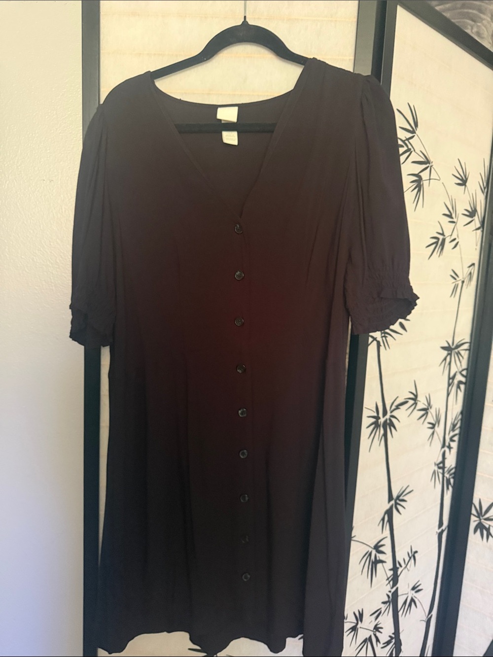 H&M Black Button-Front V-Neck Midi Dress